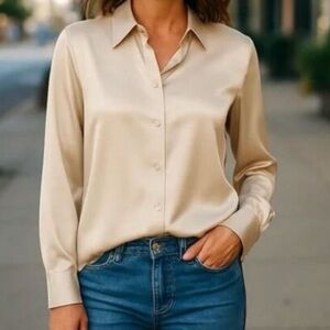 A&F Long-Sleeve Satin Button-Up Shirt